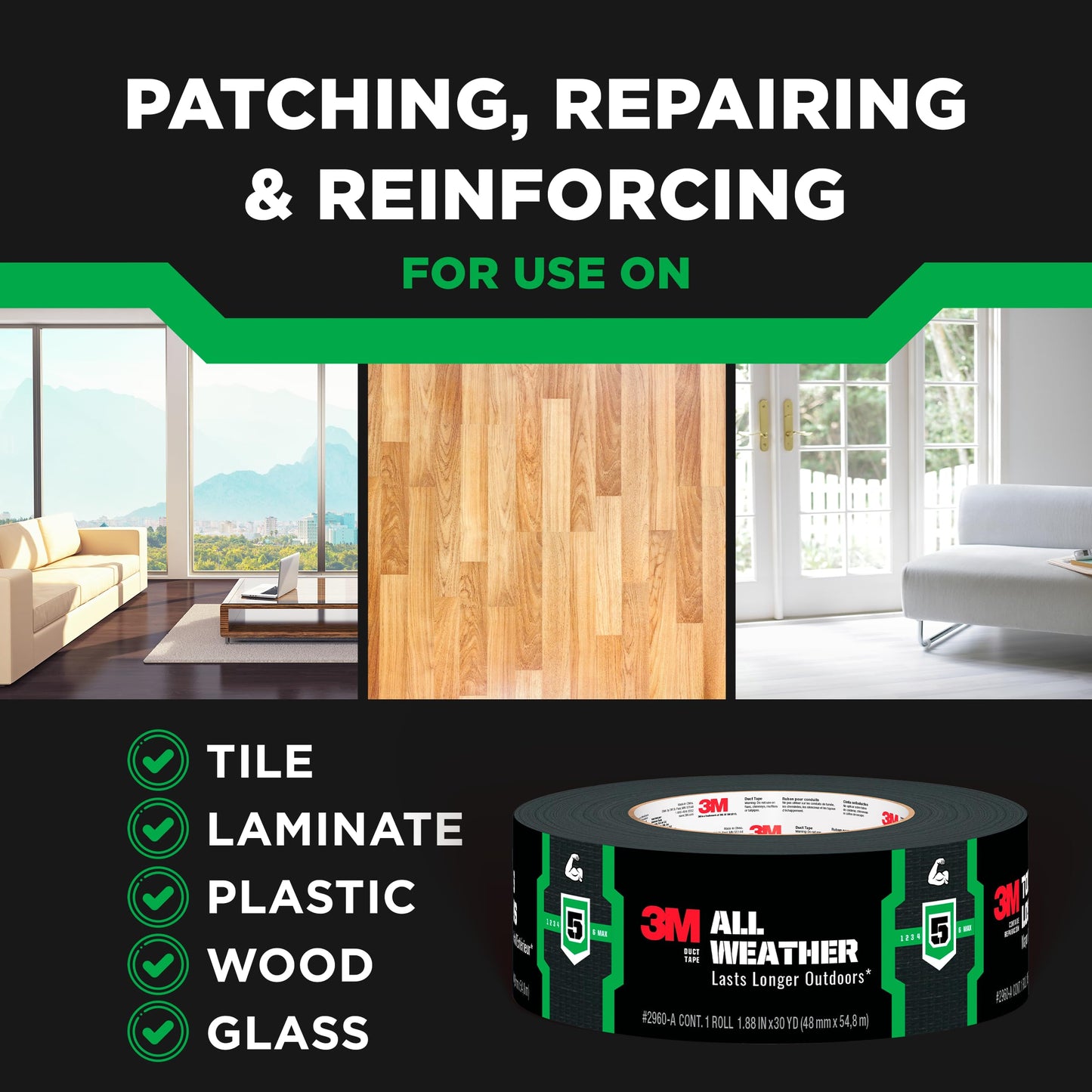 3M™ All Weather Duct Tape 2540, 1.88 in x 40 yd (48 mm x 36.5 m), 12 rolls/case
