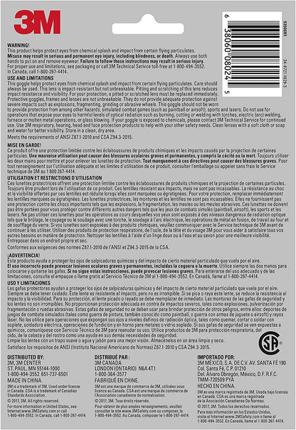 3M™ Goggle Chemical Splash, 93506P1-DC, Black Strap, Clear Lens, 10/case