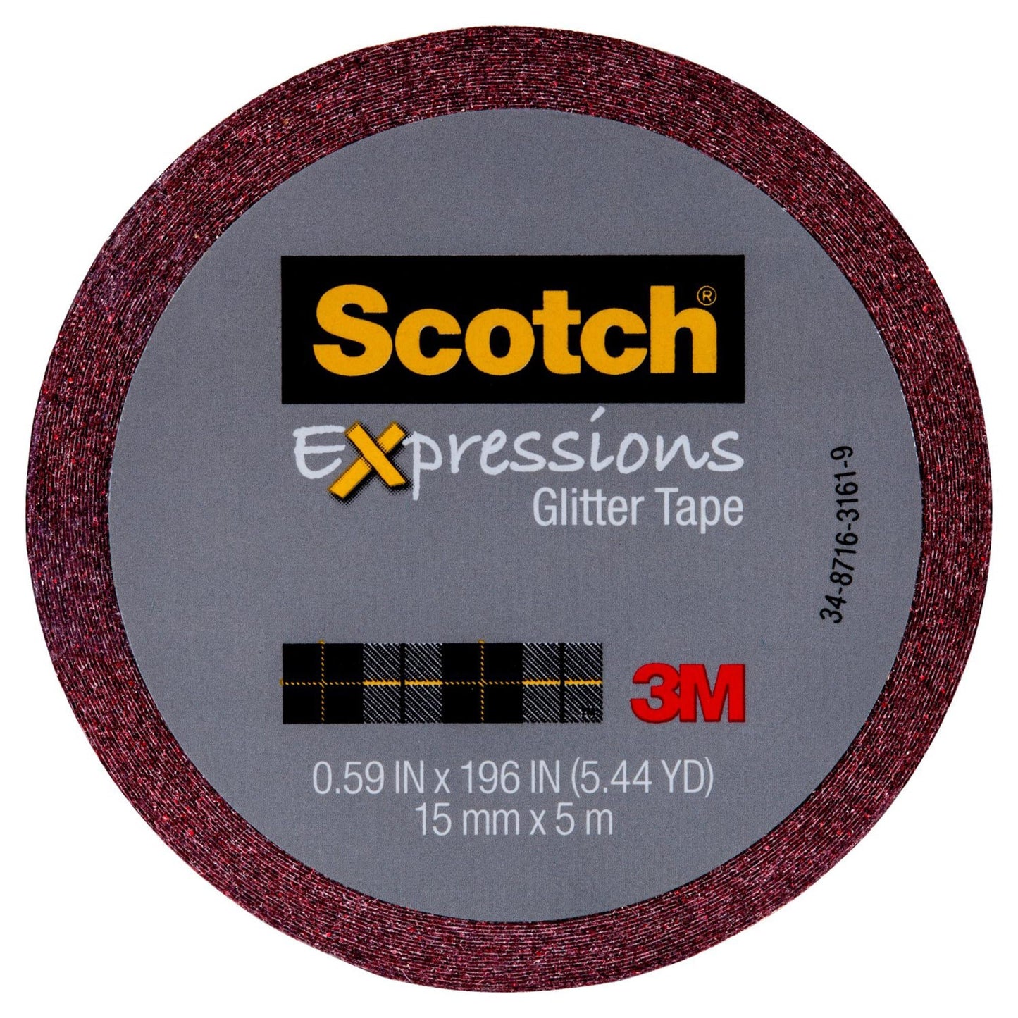 Scotch® Expressions Glitter Tape C514-RED, .59 in x 196 in (15 mm x 5 m) Red Glitter