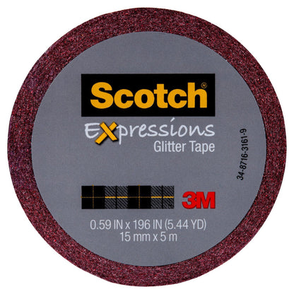 Scotch® Expressions Glitter Tape C514-RED, .59 in x 196 in (15 mm x 5 m) Red Glitter