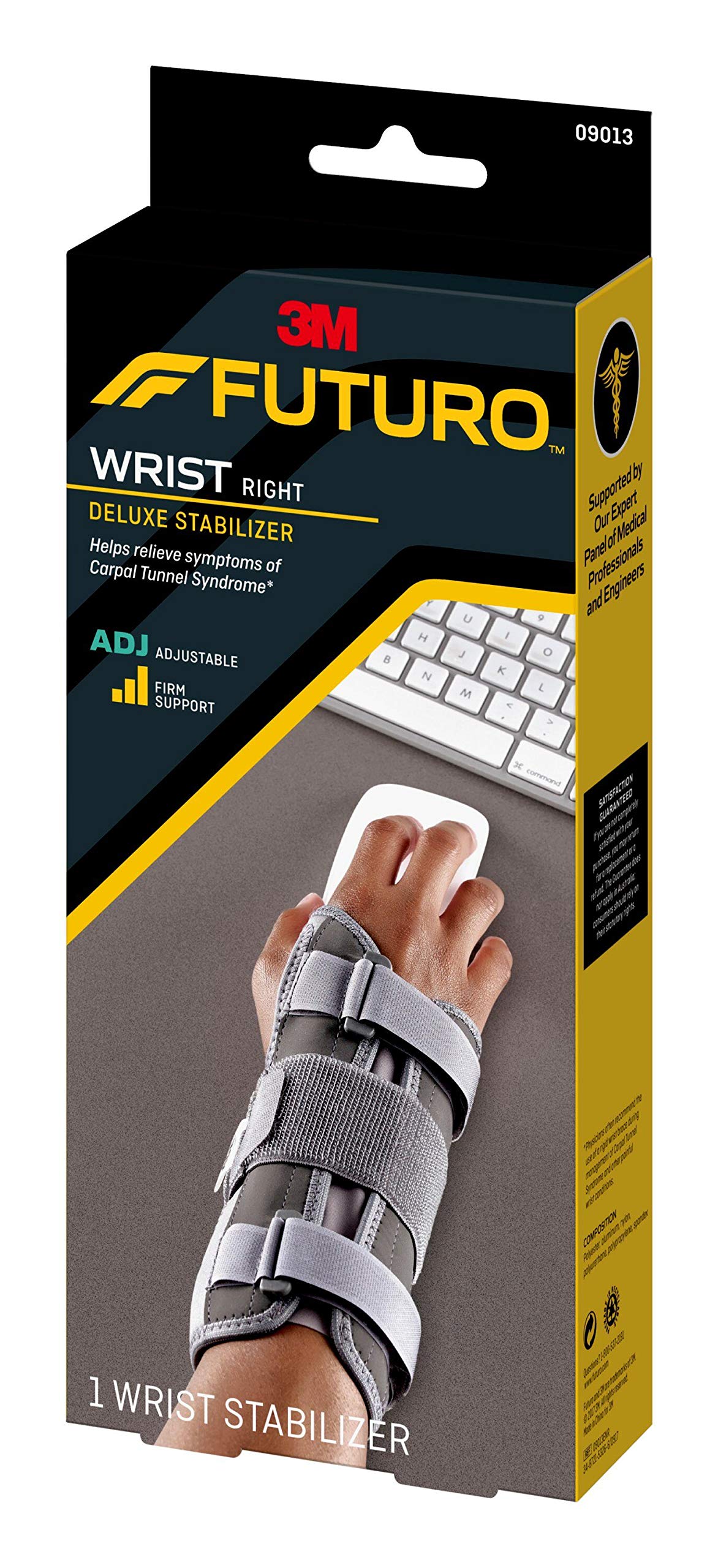 FUTURO™ Deluxe Wrist Stabilizer Right Hand, 09013ENR, Adjustable, Grey