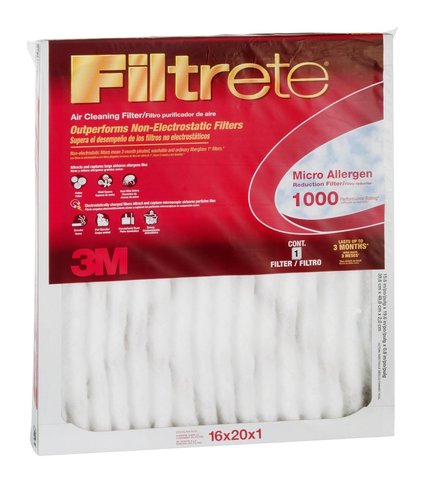 Filtrete™ Allergen Defense Air Filter, 1000 MPR, 9800-4, 16 in x 20 in x 1 in (40,6 cm x 50,8 cm x 2,5 cm)