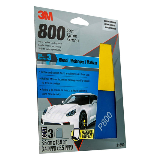 3M™ Super Flexible Sanding Sheets, 31850, 800 Grit, 3 pack, 20 packs per case