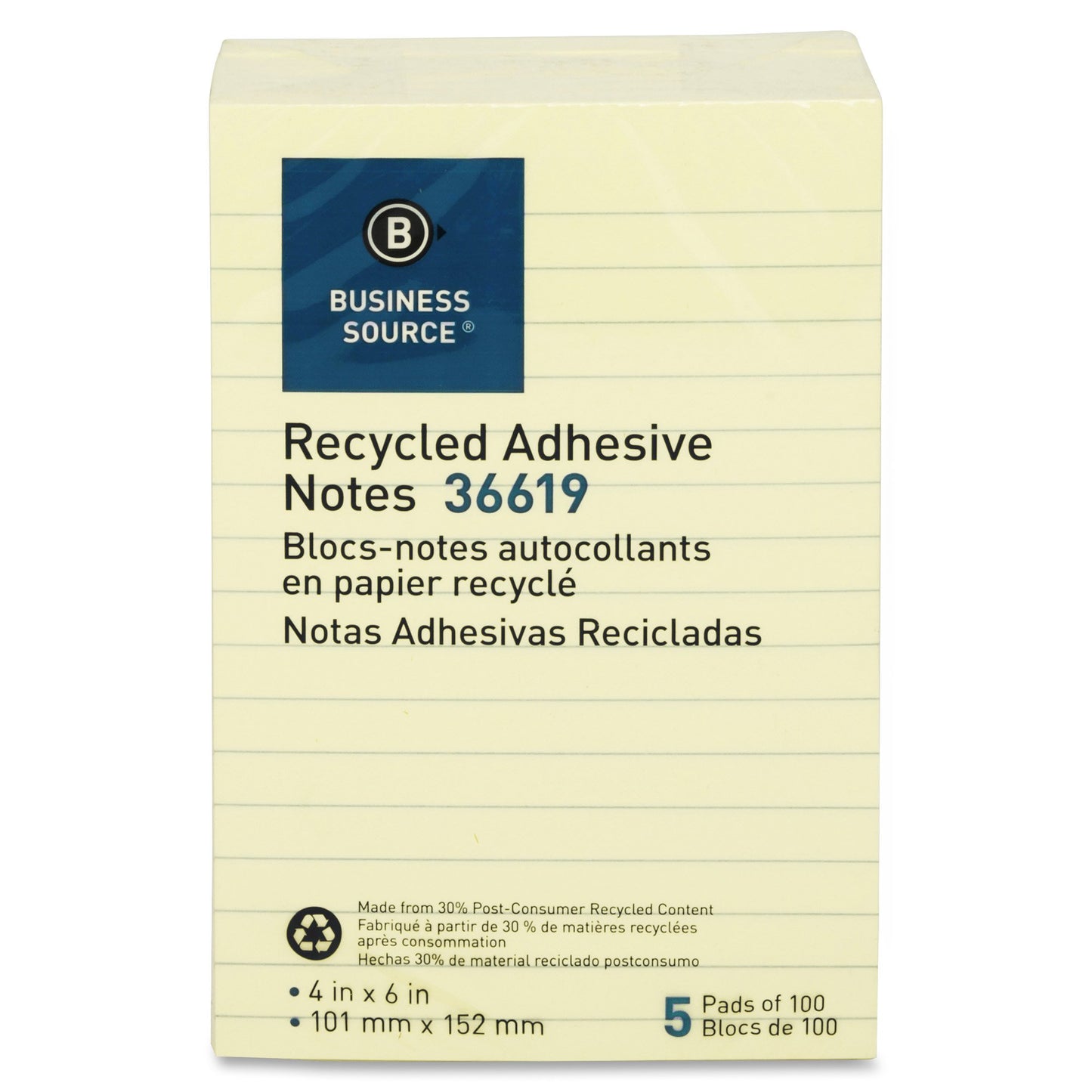 Business Source Yellow Adhesive Notes 4"x6"