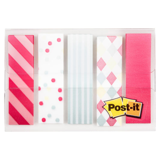 Post-it® Pattern Flags, Carnival Pattern Collection, 0.47 in. x 1.7 in. 100/On-the-Go Dispenser, 1 Dispenser/Pack