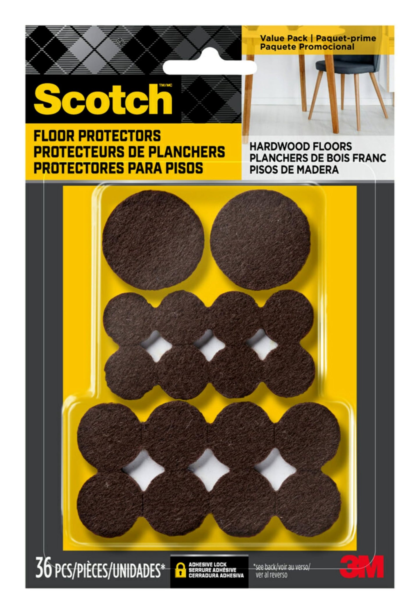 Scotch™ Felt Pads Value Pack SP846-NA-S, 36 Pack, Brown