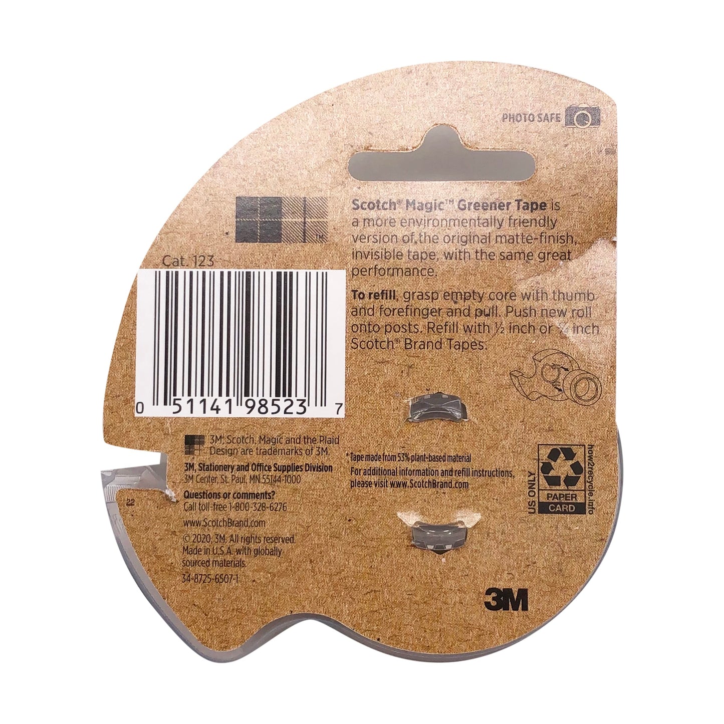 Scotch® Plant Based Tape 123, 0.75 in x 550 in (19 mm x 13.9 m)