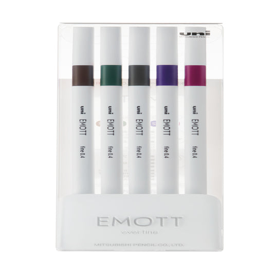 uni® Emott Fine Line Marker Pens, Fine Point (0.4mm), Vintage Colors (Set 3), 5 Pack