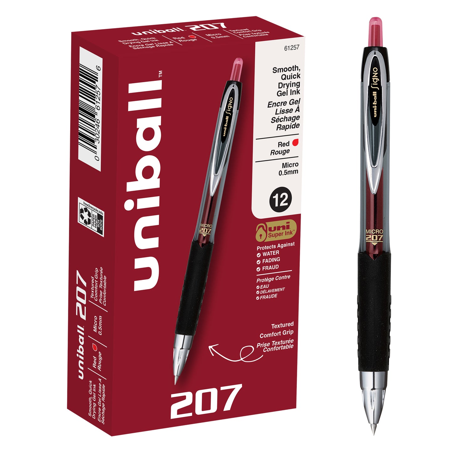 uniball™ 207 Retractable Gel Pens, Micro Point (0.5mm), Red