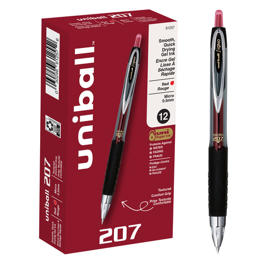 uniball™ 207 Retractable Gel Pens, Micro Point (0.5mm), Red