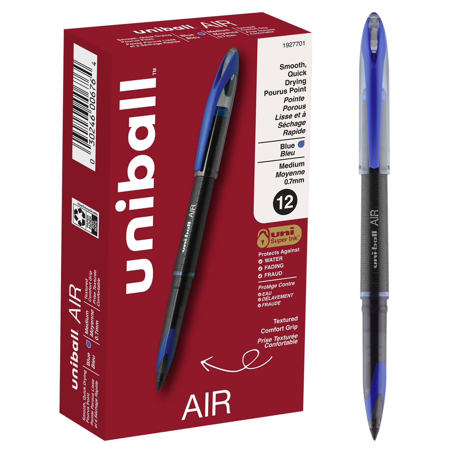 uniball™ Air Porous Point Pens, Medium Point (0.7mm), Blue, 12 Pack