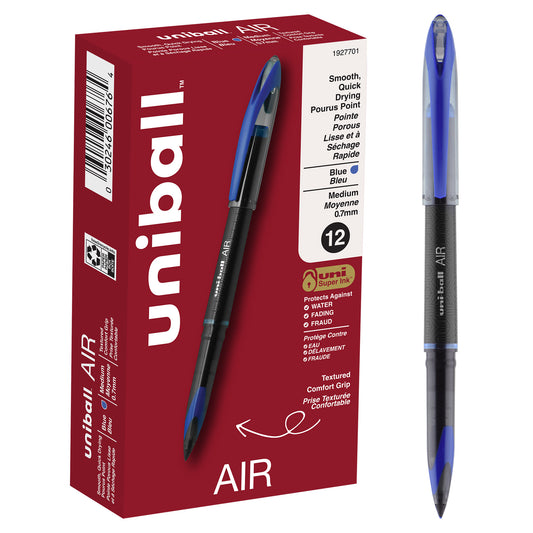 uniball™ Air Porous Point Pens, Medium Point (0.7mm), Blue, 12 Pack