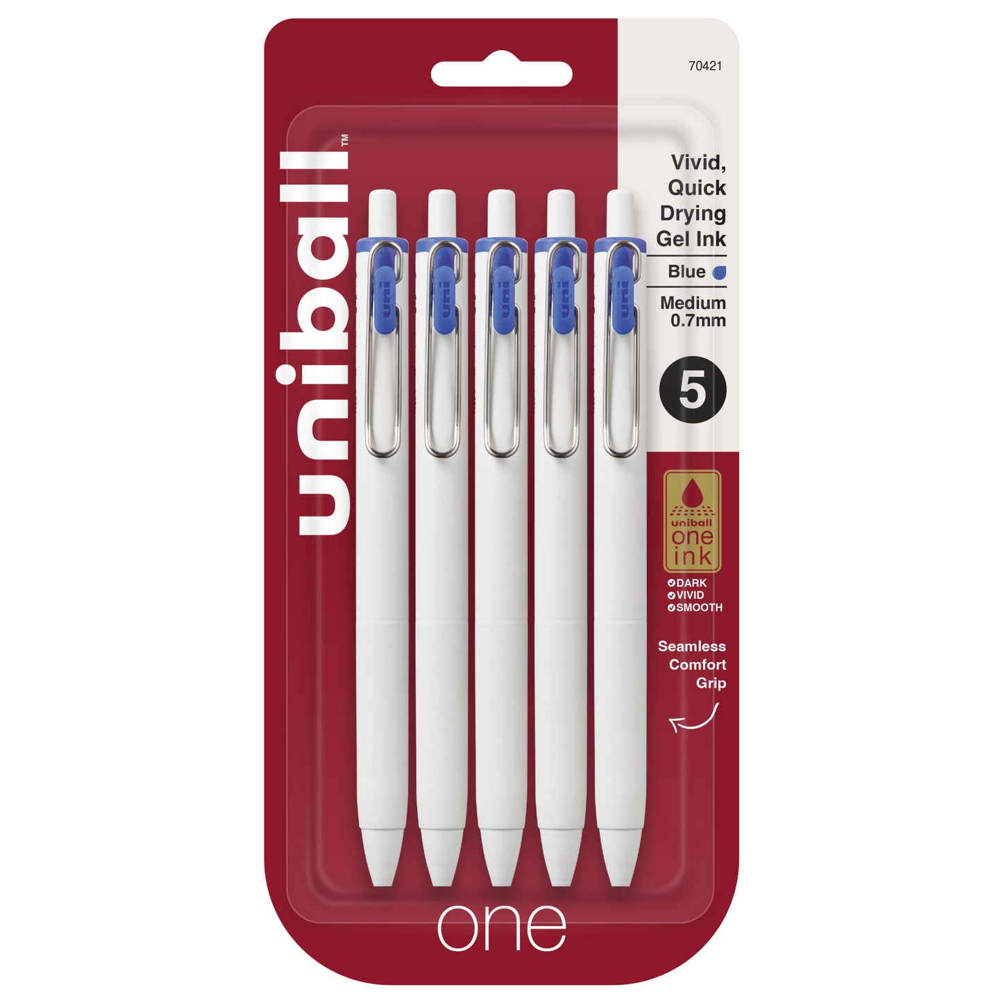 uniball™ one Retractable Gel Pens, Medium Point (0.7mm), Blue Ink, 5 Pack