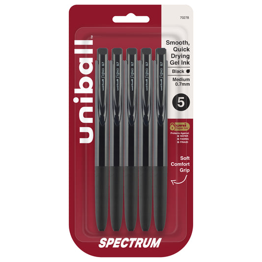 uniball™ Spectrum Retractable Gel Pens, Medium Point (0.7mm), Black Ink, 5 Pack