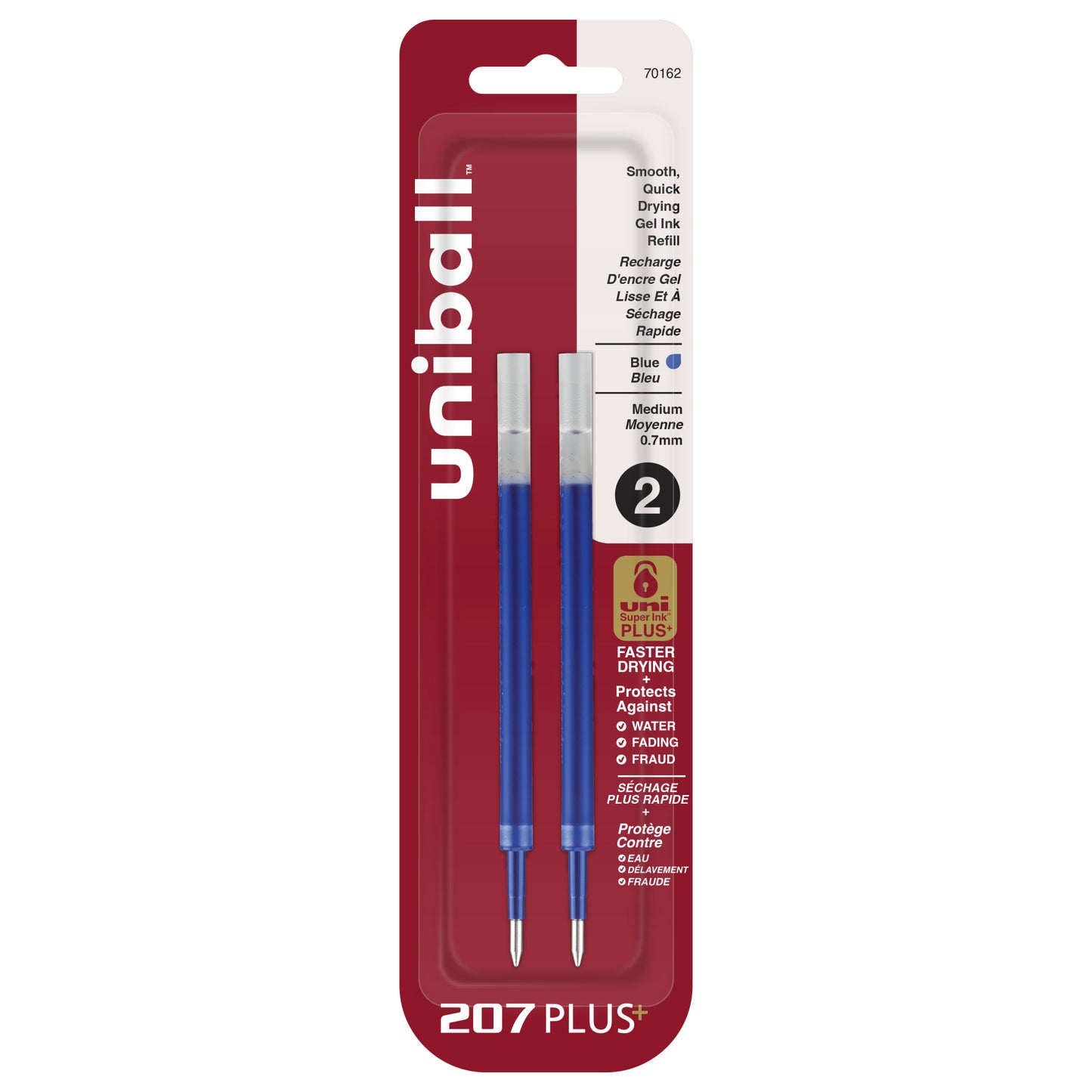 uniball™ 207 Plus+ / 307 Gel Pen Refill, Medium Point (0.7mm), Blue, 2 Pack