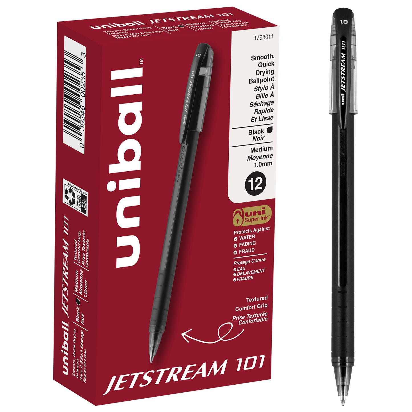 uniball™ Jetstream 101 Ballpoint Pens, Medium Point (1.0mm), Black, 12 Pack