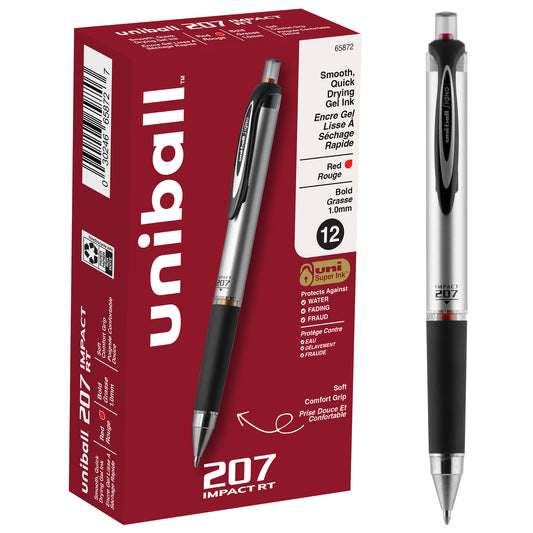 uniball™ 207 Impact Retractable Gel Pens, Bold Point (1.0mm), Red, 12 Pack