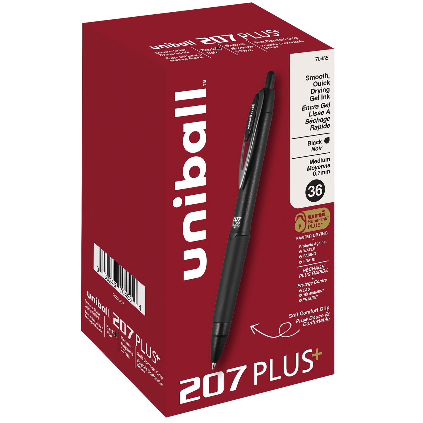 uniball™ 207 Plus+ Retractable Gel Pens, Medium Point (0.7mm), Black, 36 Value Pack