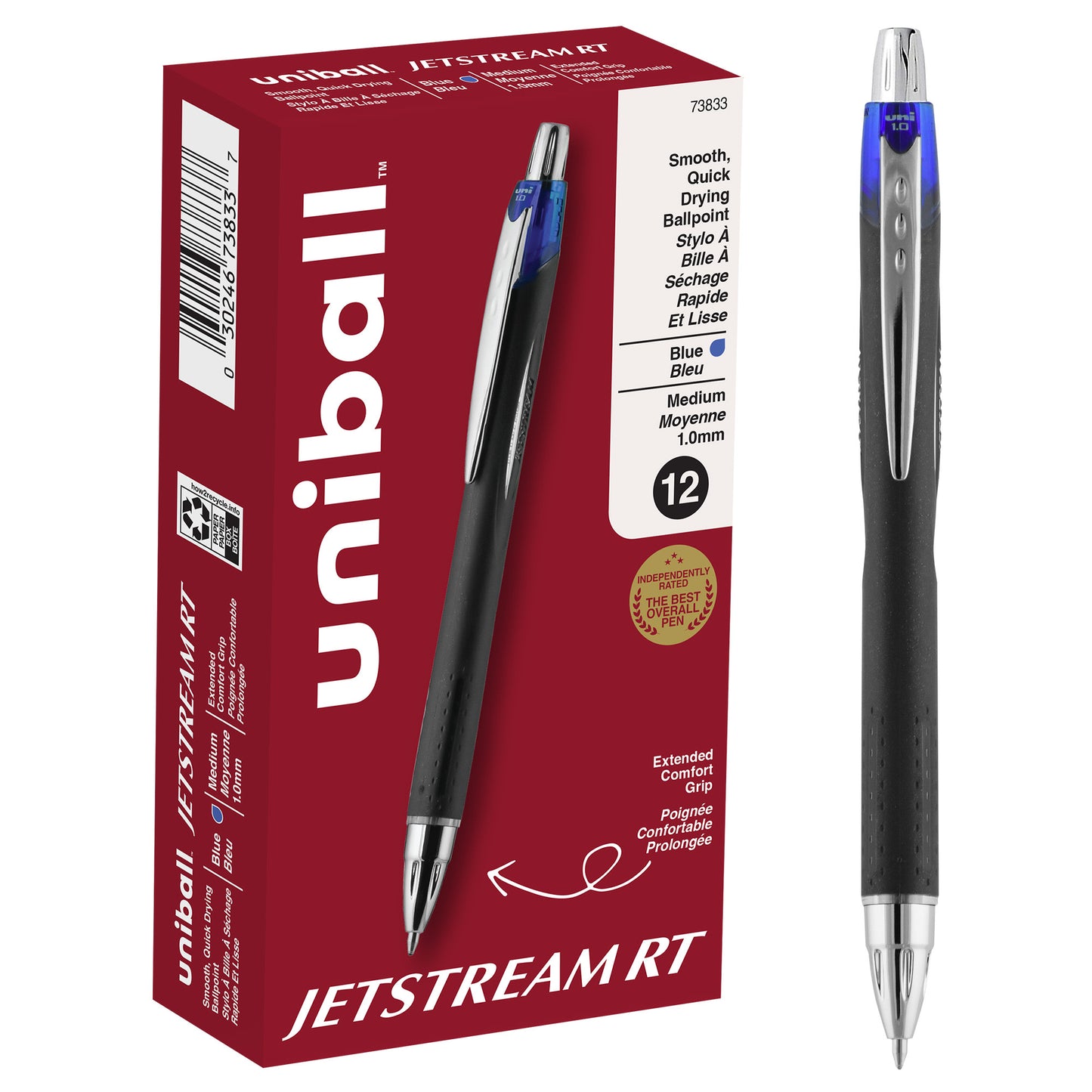 uniball™ Jetstream RT Retractable Ballpoint Pen, Medium Point (1.0mm), Blue, 12 Pack