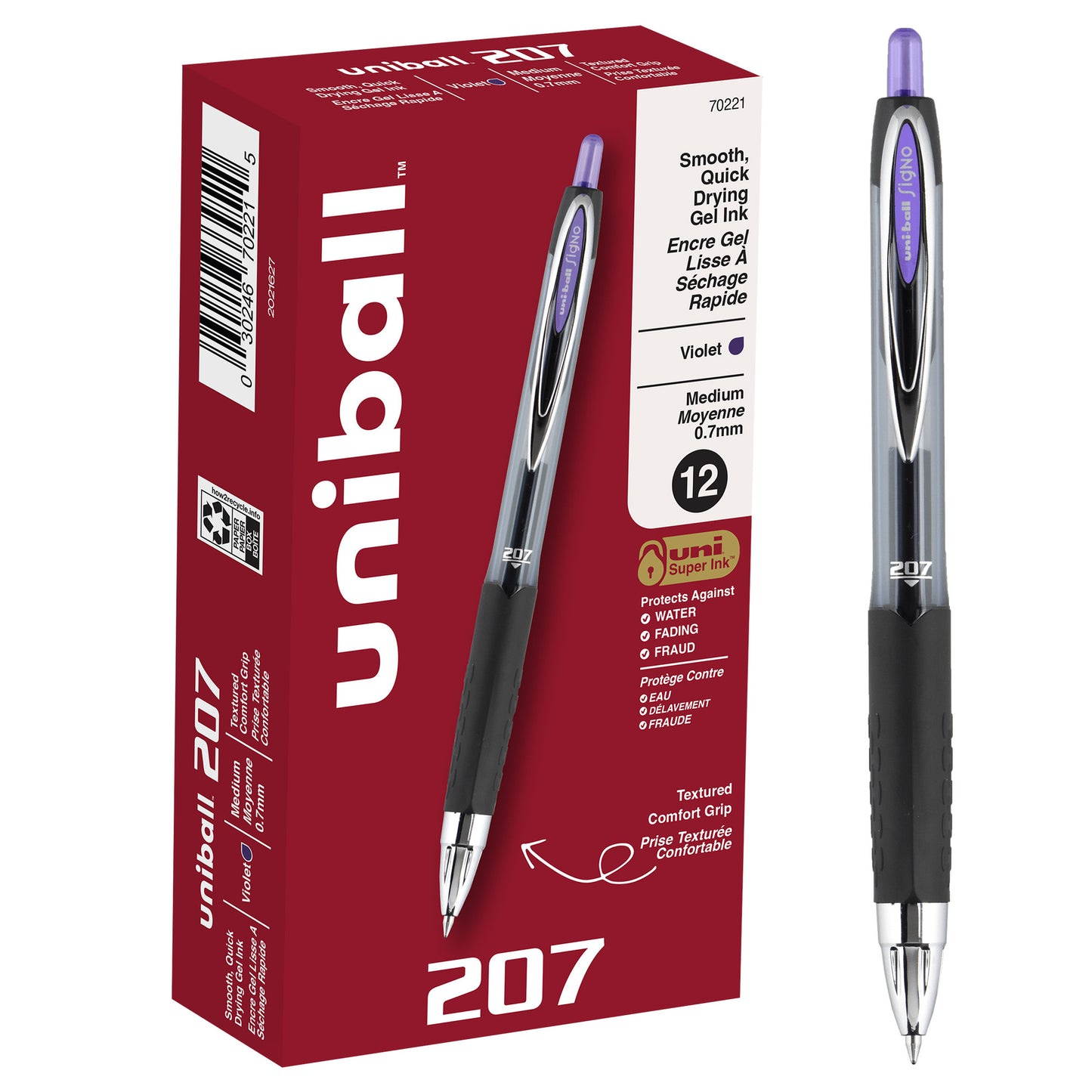 uniball™ 207 Retractable Gel Pens, Medium Point (0.7mm), Violet, 12 Pack