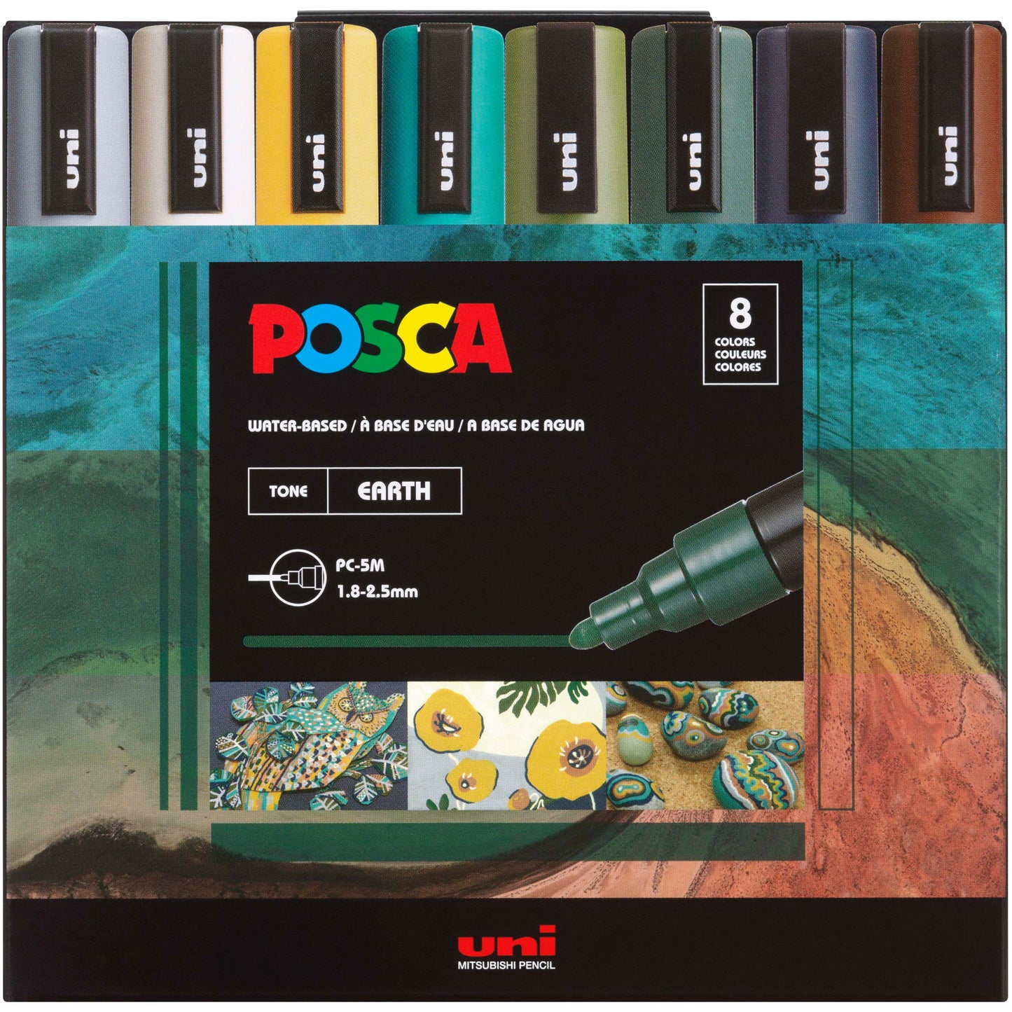 uni® POSCA PC-5M Water-Based Paint Markers, Reversible Medium Tip (1.8-2.5mm), Earthtone Ink Colors, 8 Pack