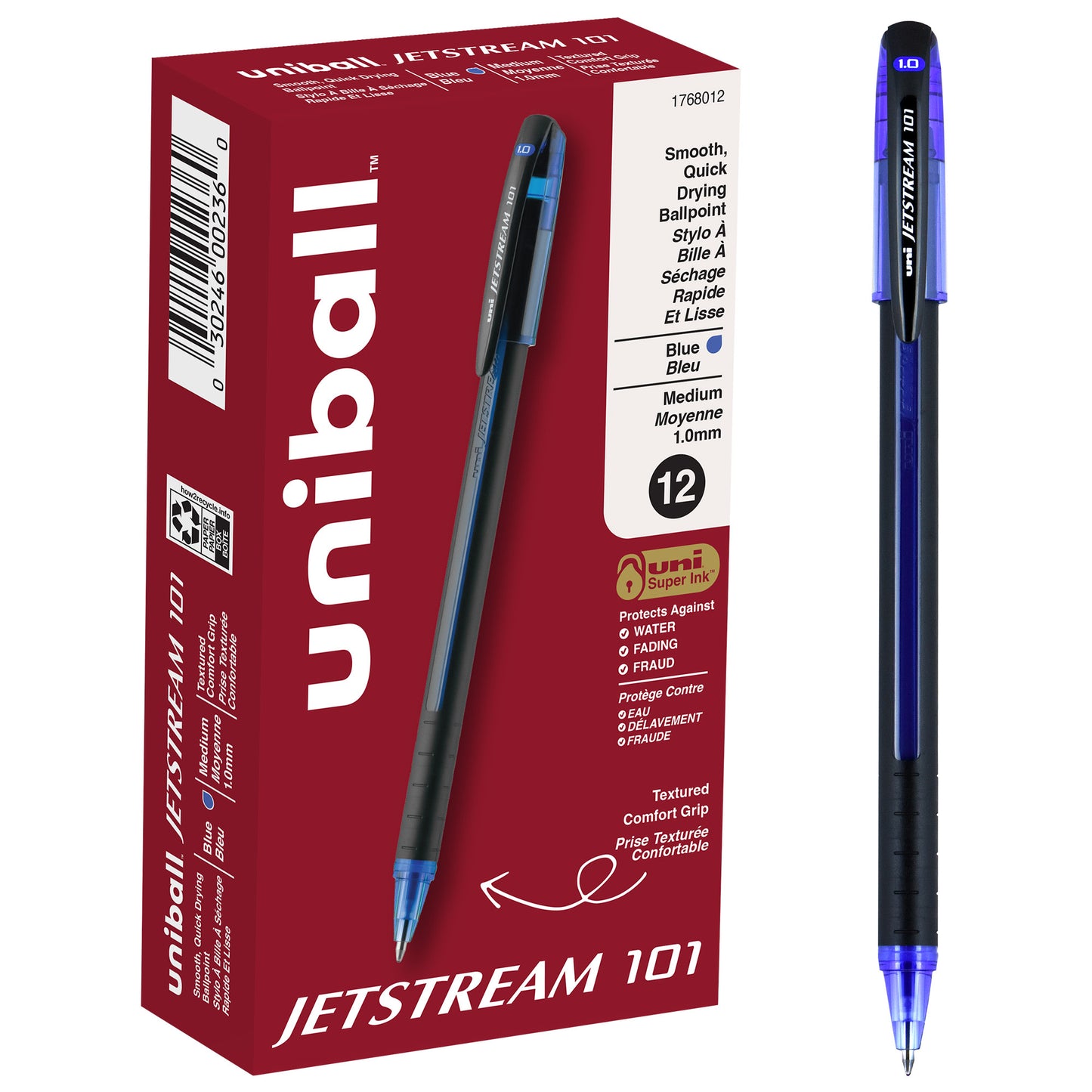 uniball™ Jetstream 101 Ballpoint Pens, Medium Point (1.0mm), Blue, 12 Pack