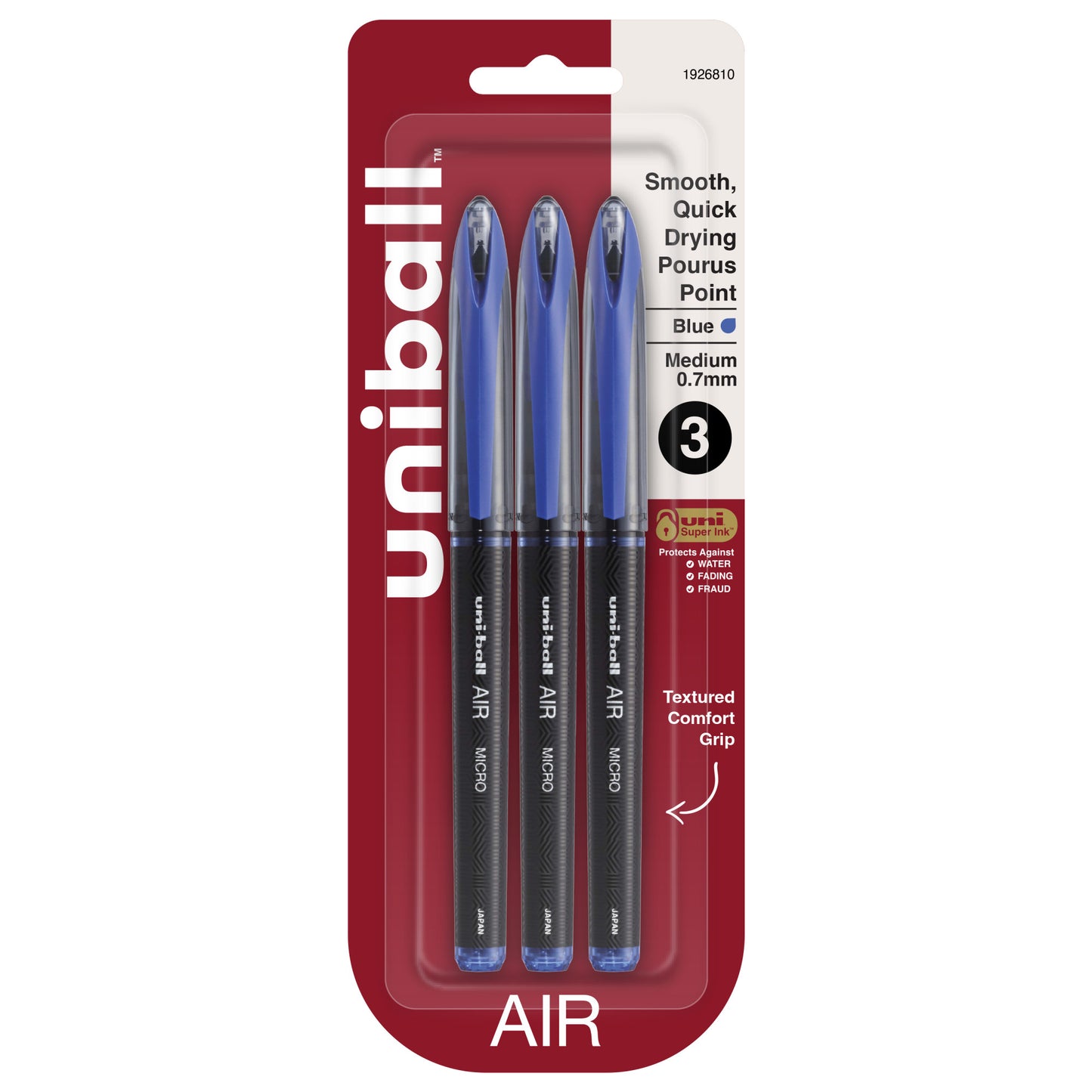uniball™ Air Porous Point Pens, Medium Point (0.7mm), Blue, 3 Pack