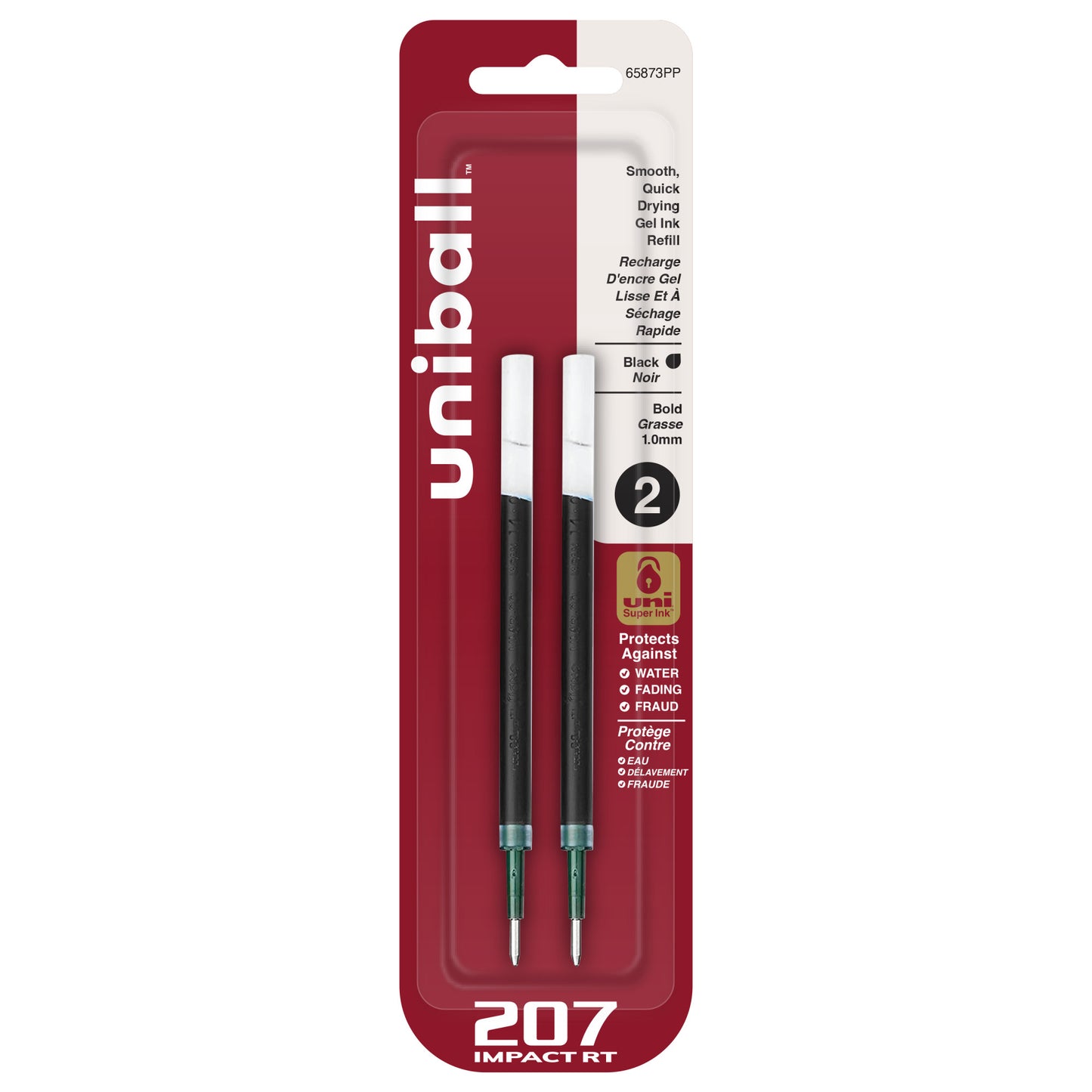 uniball™ 207 Impact RT Gel Pen Refills, Bold Point (1.0mm), Black, 2 Pack