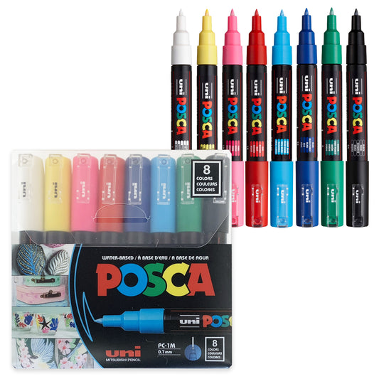 uni® POSCA PC-1M Water-Based Paint Markers, Extra Fine Tip (0.7mm), Assorted Colors, 8 Pack