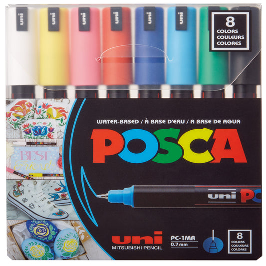 uni® POSCA PC-1MR Water-Based Paint Markers, Extra Fine Tip (0.7mm), Assorted Colors, 8 Pack