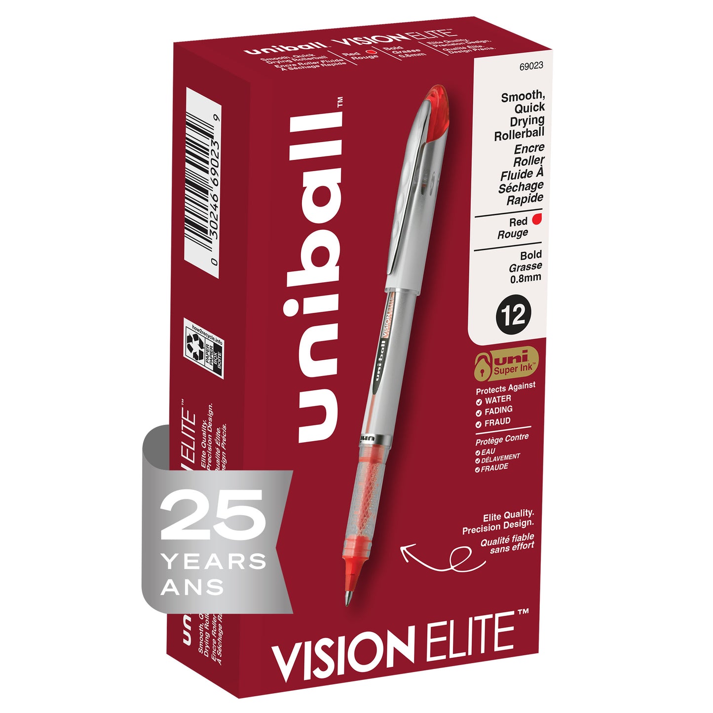 uniball™ Vision Elite Rollerball Pens, Bold Point (0.8mm), Red, 12 Pack