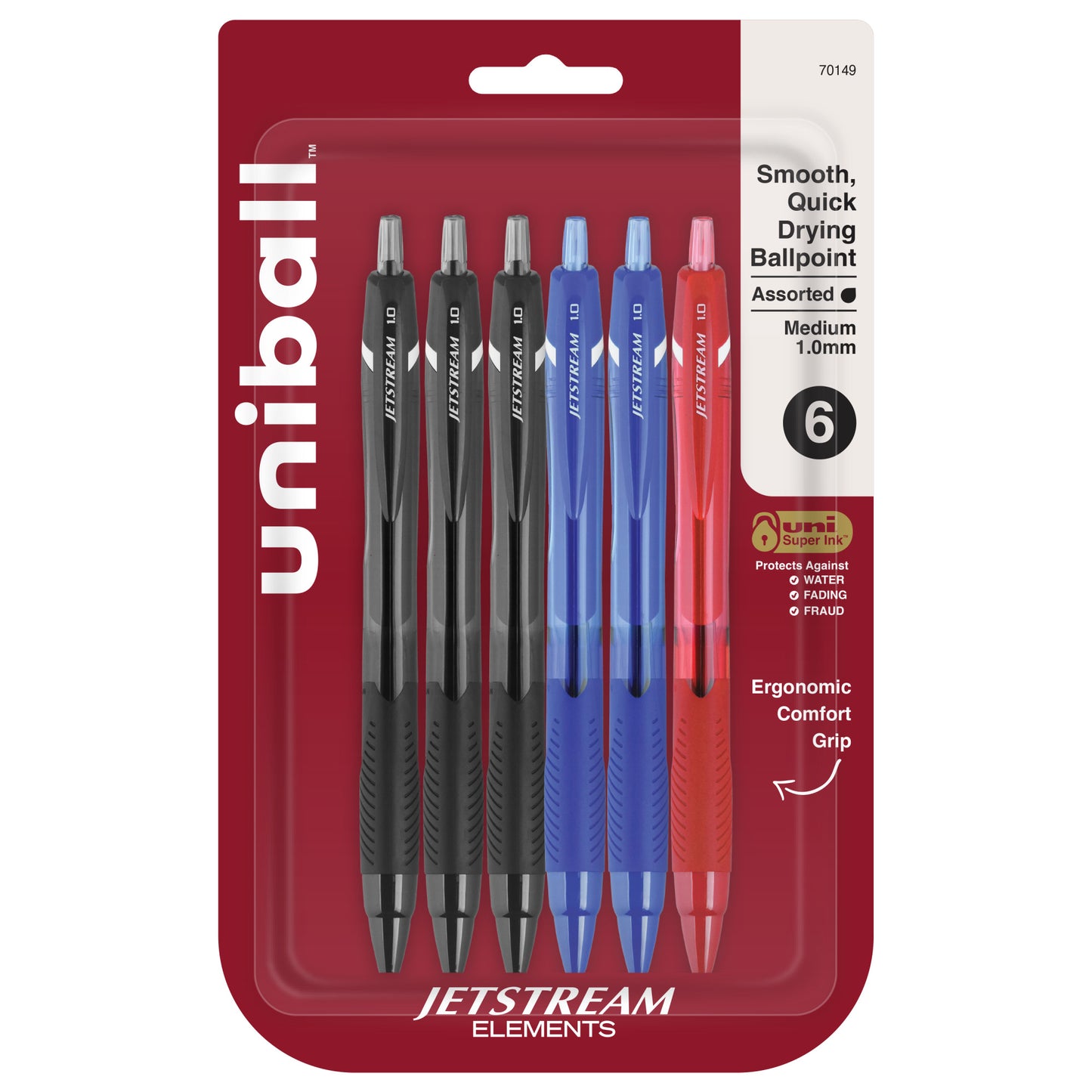 uniball™ Jetstream Elements Ballpoint Pens, Medium Point (1.0mm), Assorted Ink, 6 Pack