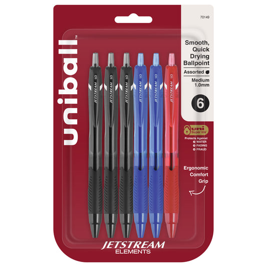 uniball™ Jetstream Elements Ballpoint Pens, Medium Point (1.0mm), Assorted Ink, 6 Pack