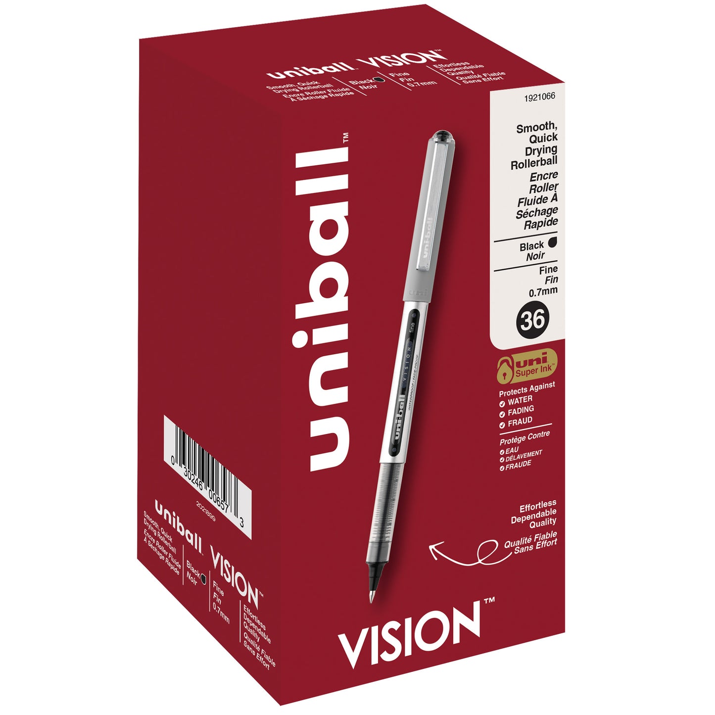 uniball™ Vision Rollerball Pens, Fine Point (0.7mm), Black, 36 Pack
