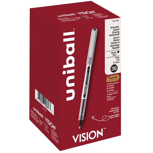 uniball™ Vision Rollerball Pens, Fine Point (0.7mm), Black, 36 Pack