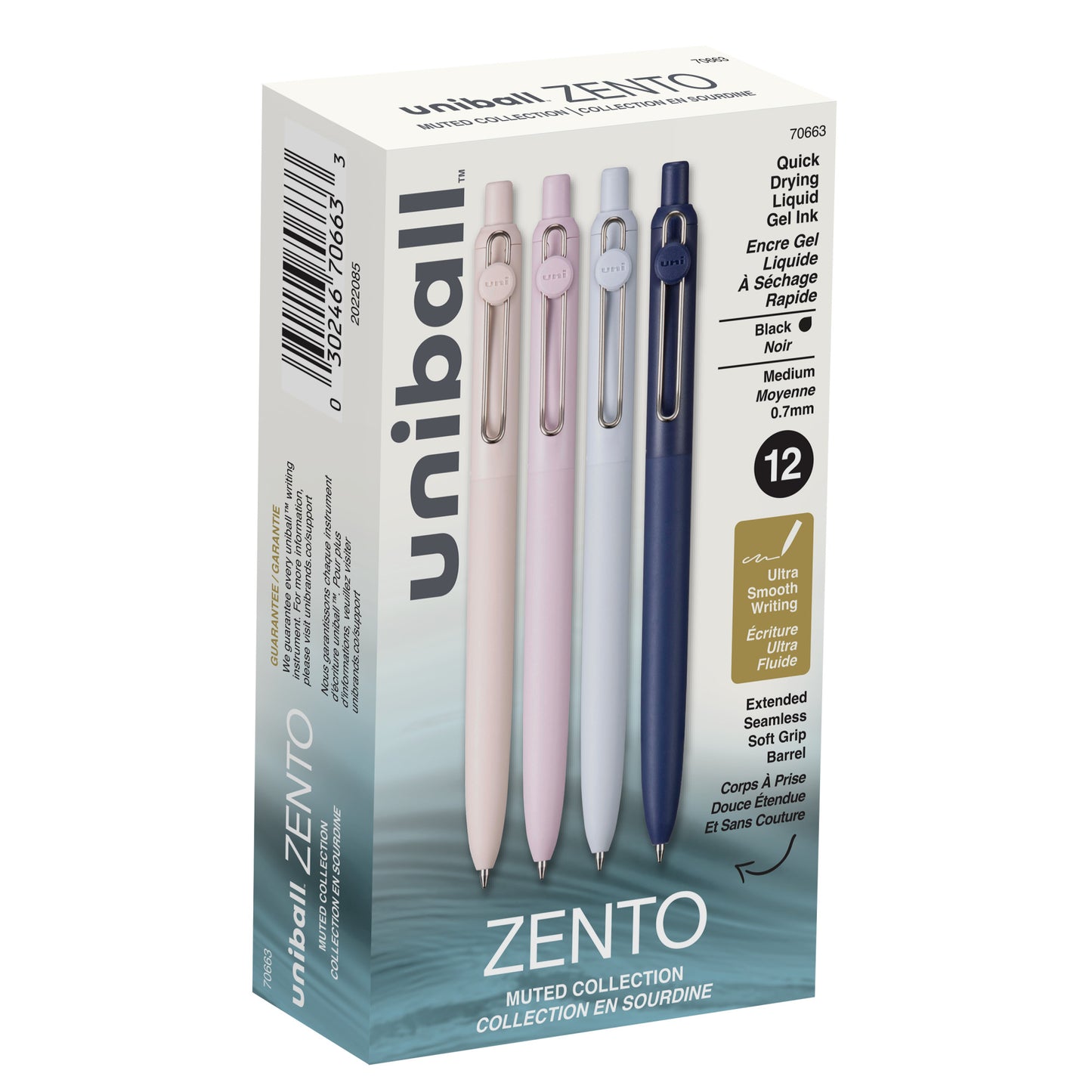 uniball™ Zento Retractable Liquid Gel Pens, Medium Point (0.7mm), Muted, Black, Dozen