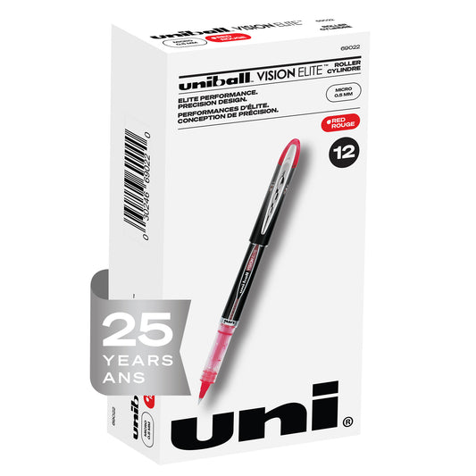 uniball™ Vision Elite Rollerball Pens, Micro Point (0.5mm), Red, 12 Pack