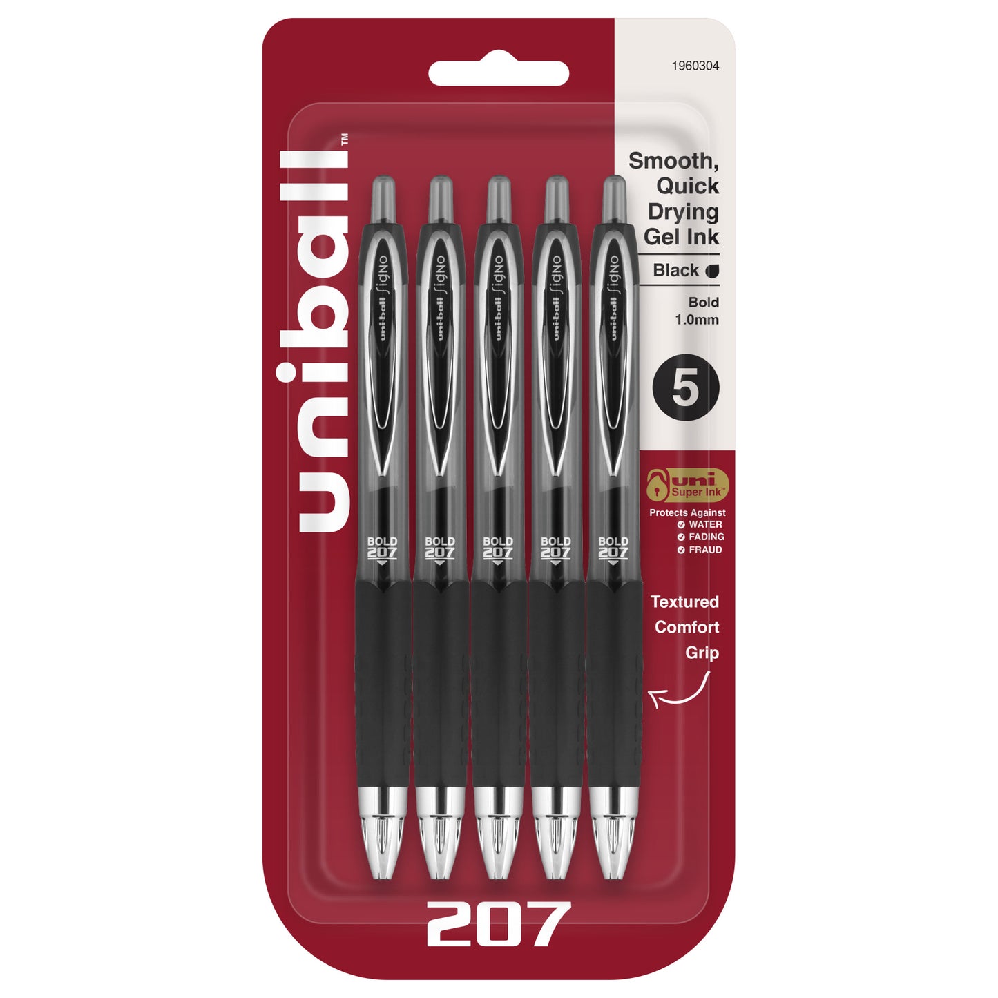 uniball™ 207 Retractable Gel Pens, Bold Point (1.0mm), Black, 5 Pack