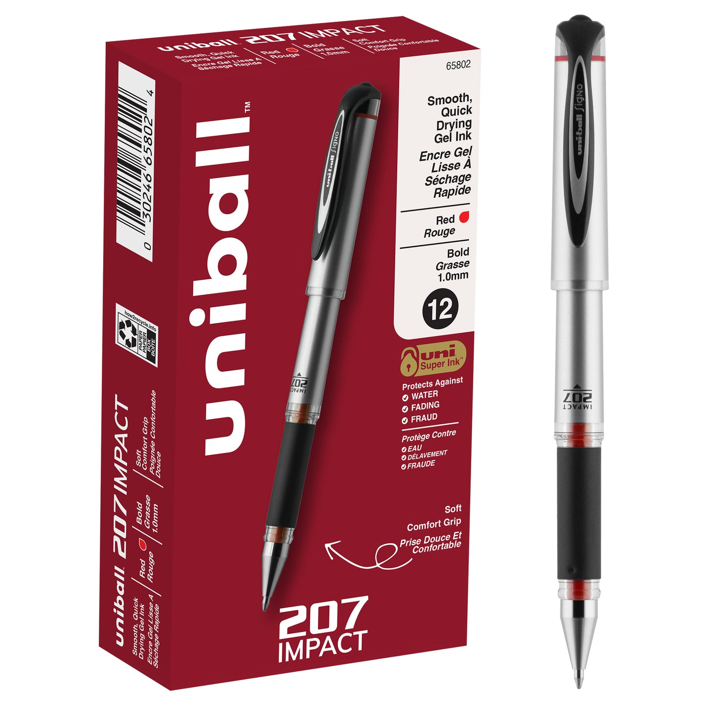uniball™ 207 Impact Gel Pens, Bold Point (1.0mm), Red, 12 Pack