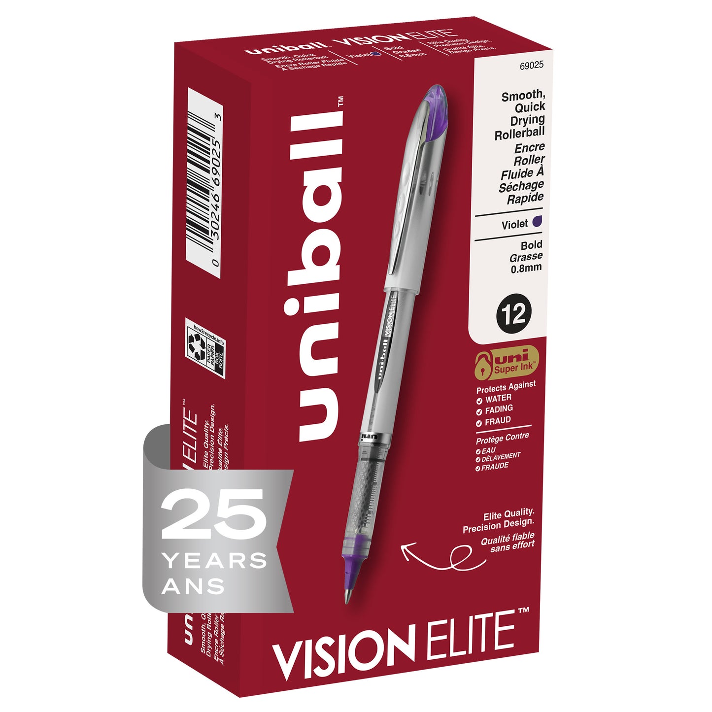 uniball™ Vision Elite Rollerball Pens, Bold Point (0.8mm), Violet, 12 Pack