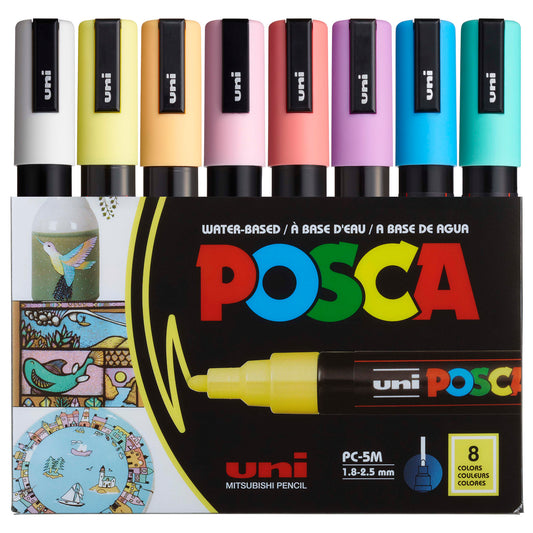 uni® POSCA PC-5M Soft Colors Water-Based Paint Markers, Reversible Medium Tip (1.8-2.5mm), Assorted Colors, 8 Pack