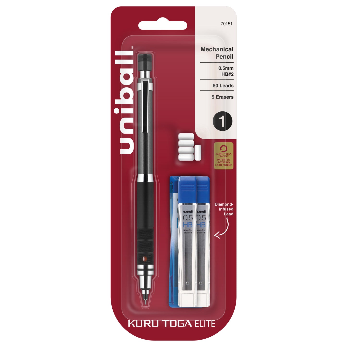 uniball™ Kuru Toga Elite Mechanical Pencil Starter Kit, 0.5mm, HB #2, Gun Metal Barrel, 1 Pack