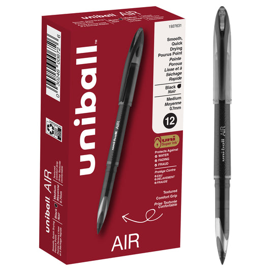 uniball™ Air Porous Point Pens, Medium Point (0.7mm), Black, 12 Pack