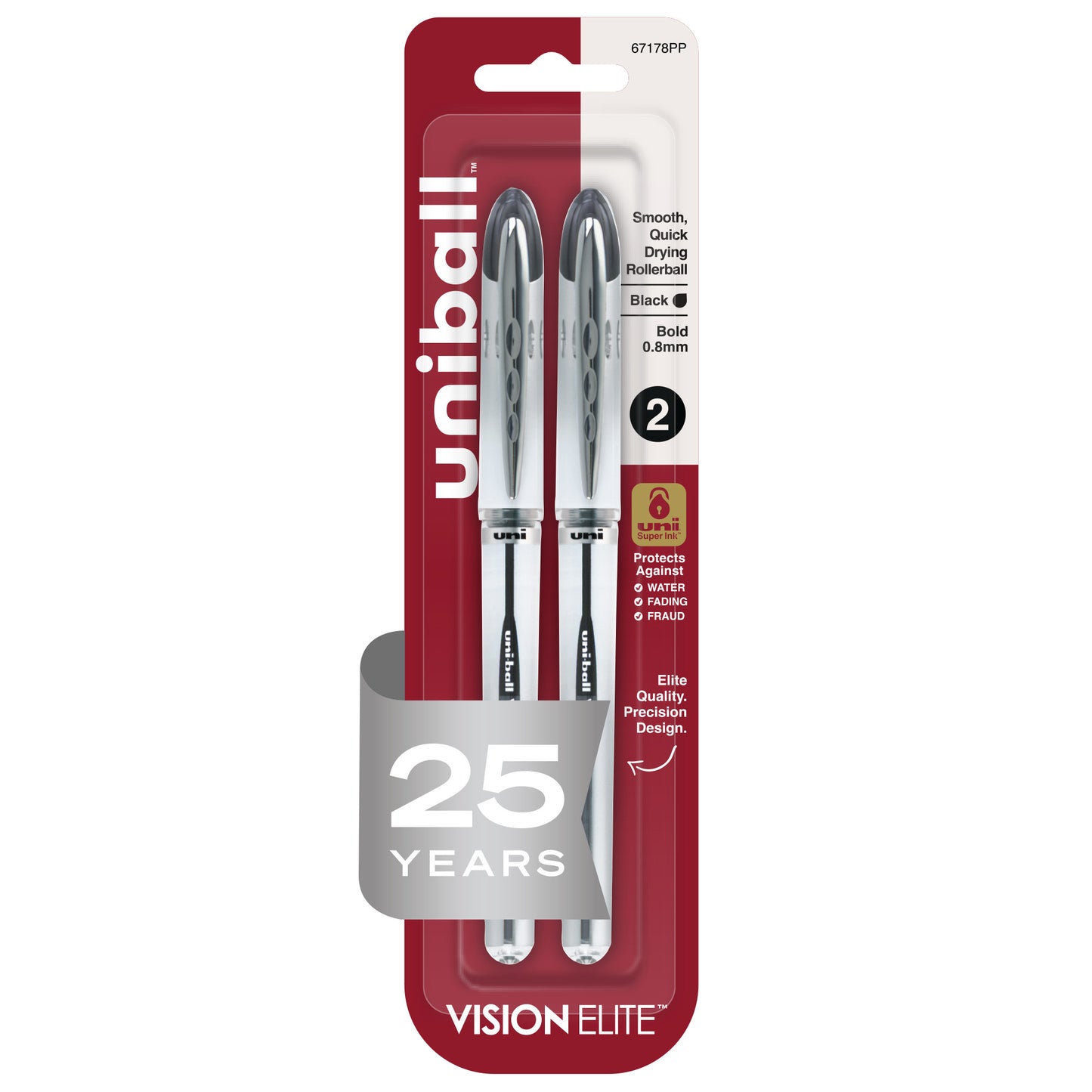 uniball™ Vision Elite Rollerball Pens, Bold Point (0.8mm), Black, 2 Pack
