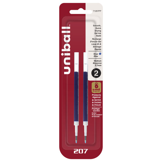uniball™ 207 Retractable Gel Pen Refills, Medium Point (0.7mm), Blue, 2 Pack