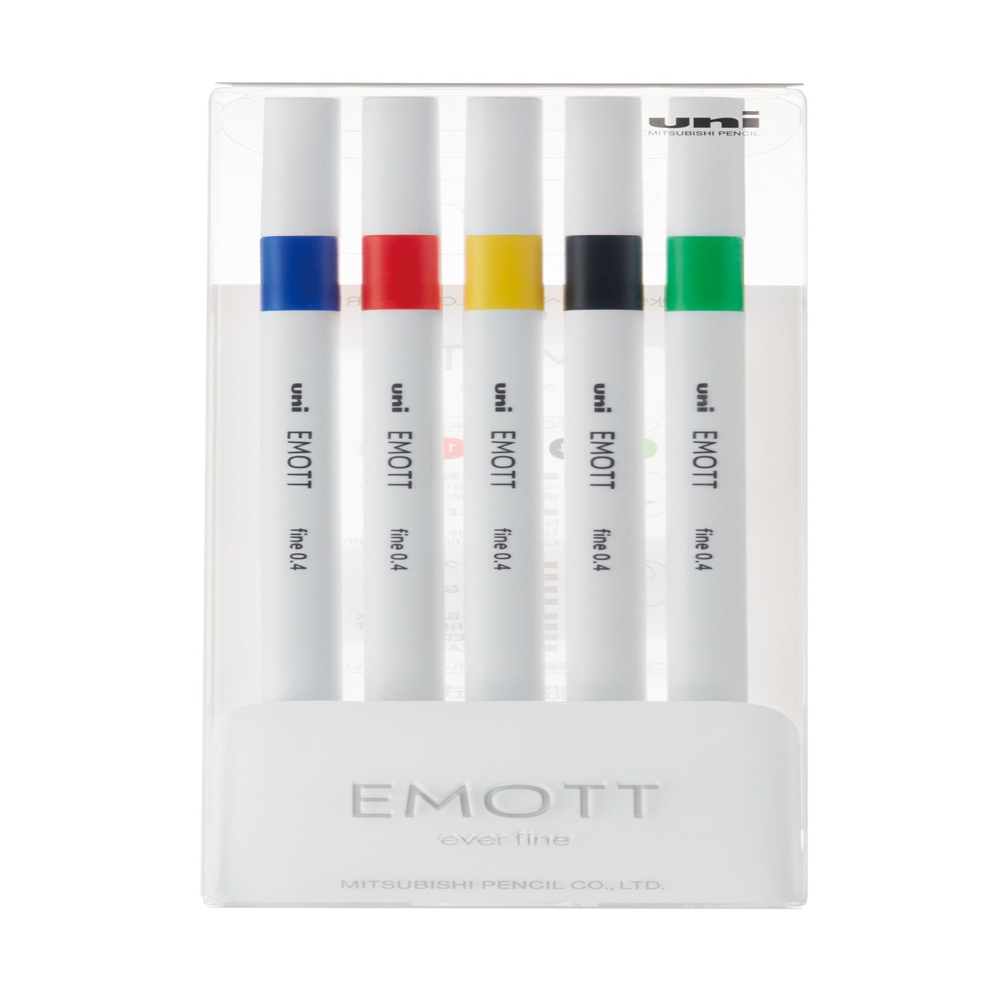 uni® Emott Fine Line Marker Pens, Fine Point (0.4mm), Vivid Colors (Set 1), 5 Pack