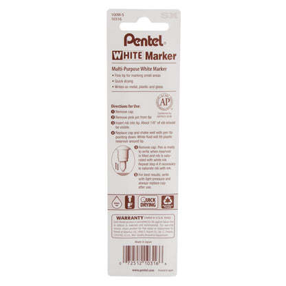 Pentel White Marker Permanent Ink Fine Point 1-Pk (100W-S)