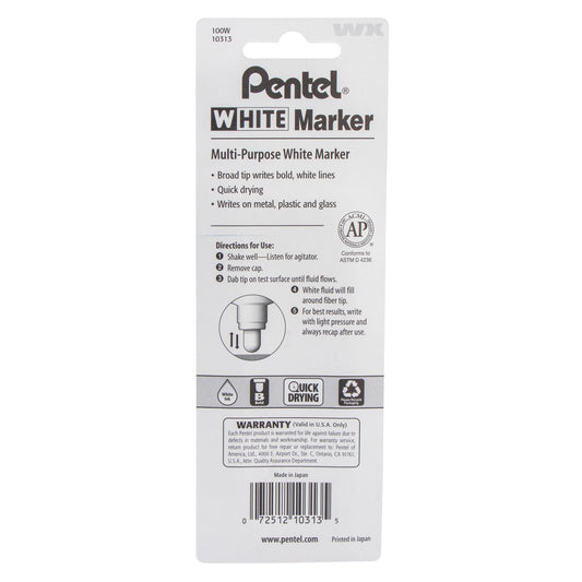 Pentel White Marker Permanent Ink Broad Point 1-Pk (100W)
