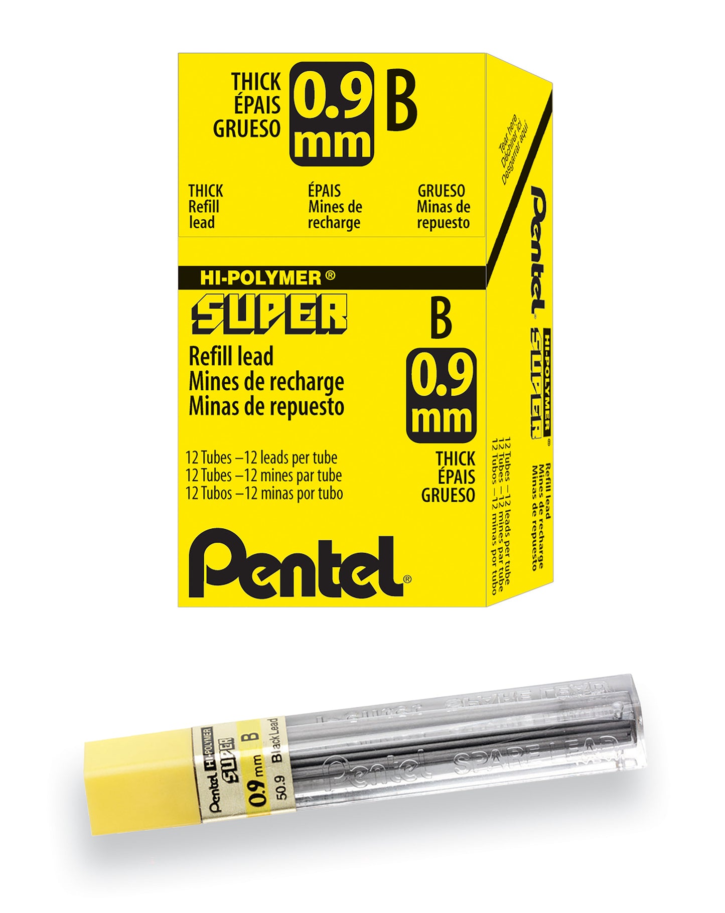 Pentel Super Hi-Polymer Lead Refill (0.9mm) Thick, B, 15 pcs/Tube (50-9-B)