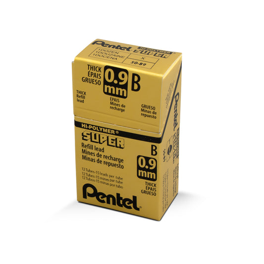 Pentel Super Hi-Polymer Lead Refill (0.9mm) Thick, B, 15 pcs/Tube (50-9-B), 144 Dozen